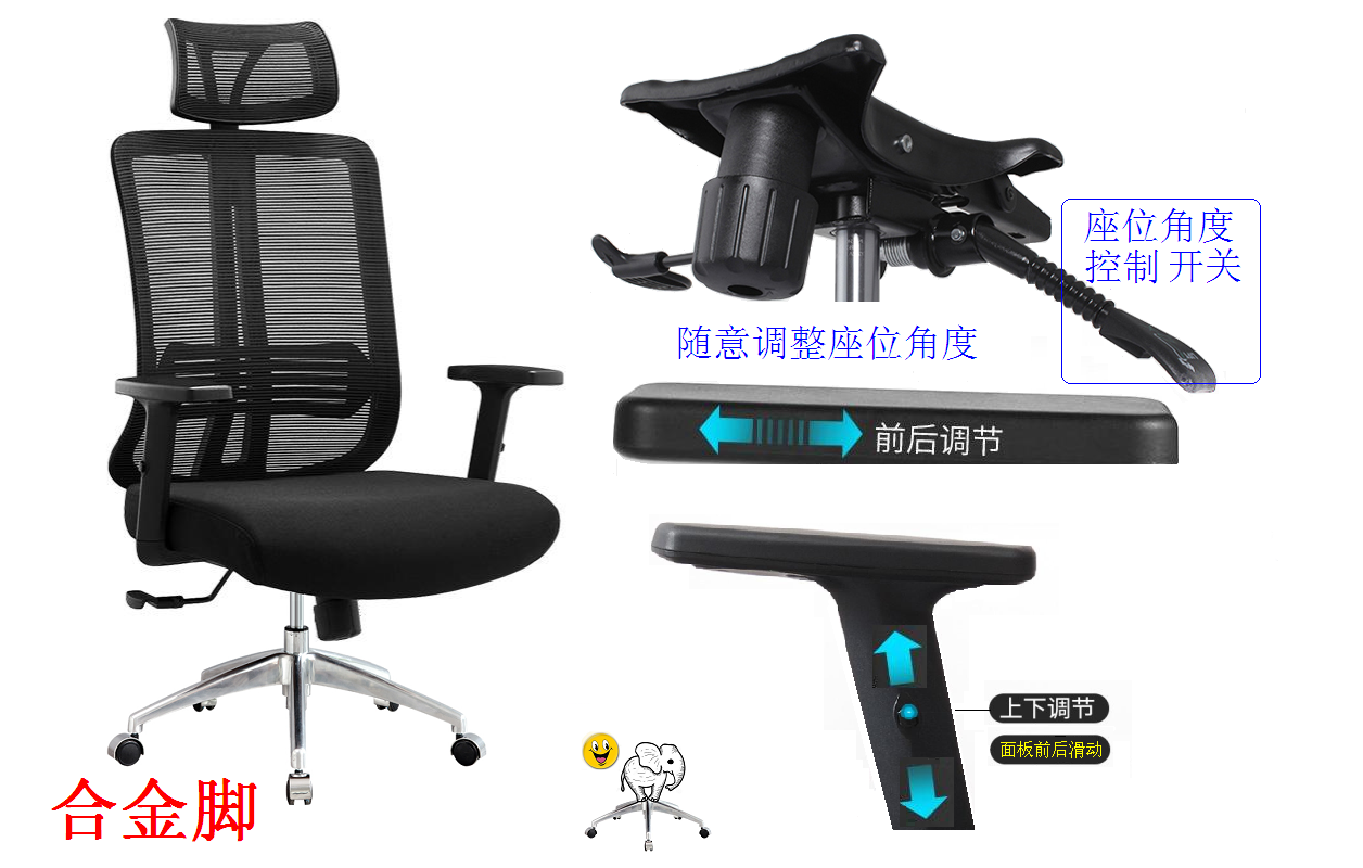 LaoGuang factory direct sales high back multi-functional ergonomic rotating lifting armrest comfortable office computer mesh chair