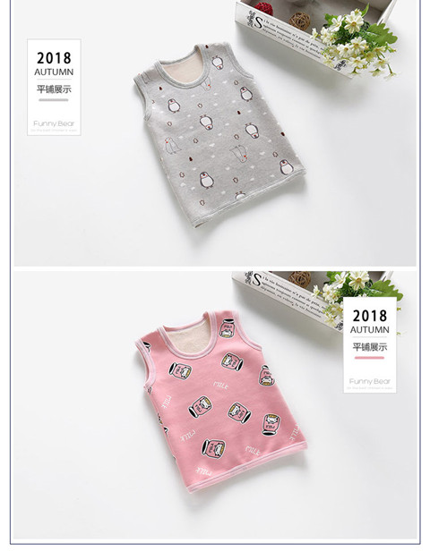 Áo vest trẻ em cotton ấm cho bé gái áo trùm đầu bé gái cộng với áo nhung vai bé trai dày quần áo mùa thu đông áo gile thu đông bé gái