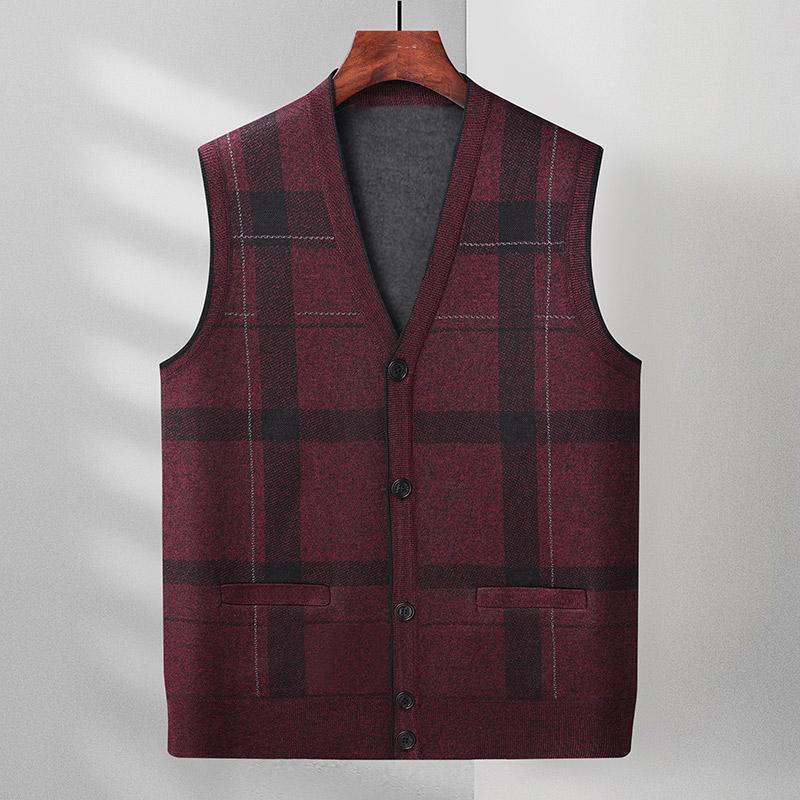 Middle-Aged and Elderly Men's Vest for Spring and Autumn, Plaid Casual Knit Vest, Sleeveless Loose Top for Dad Middle-Aged and Elderly Men's Vest for Spring and Autumn, Plaid Casual Knit Vest, Sleeveless Loose Top for Dad