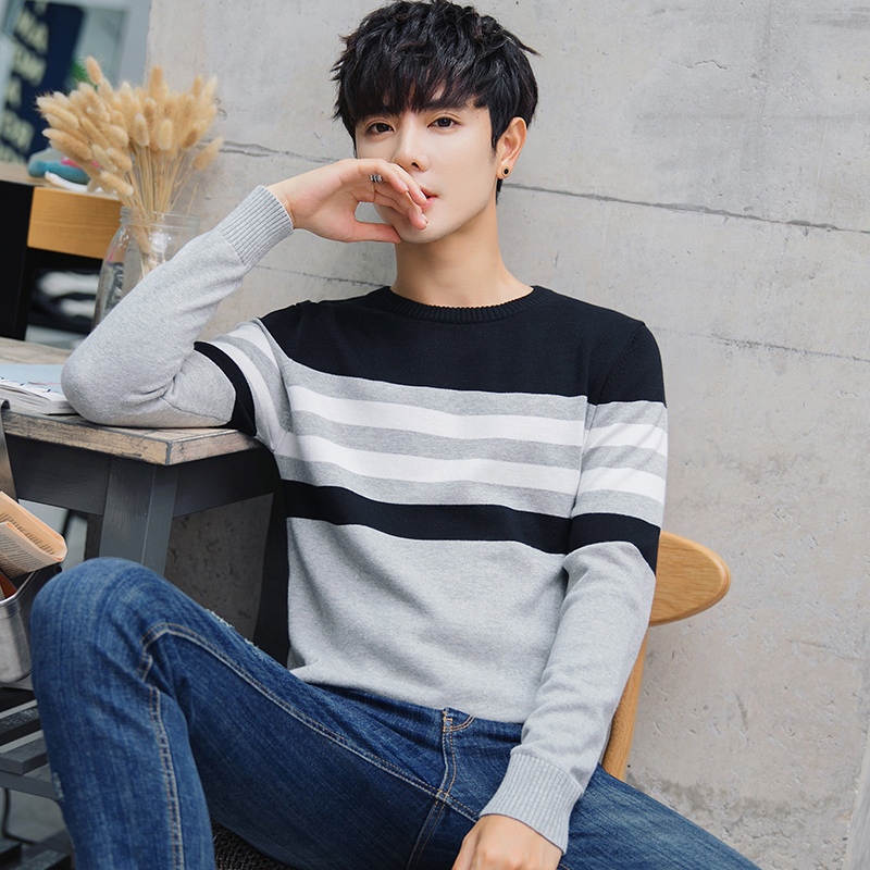Round Neck Sweater Men's Knitwear 2023 Spring and Autumn New Base Sweater Youth Student Discount Long-Sleeved Knitwear