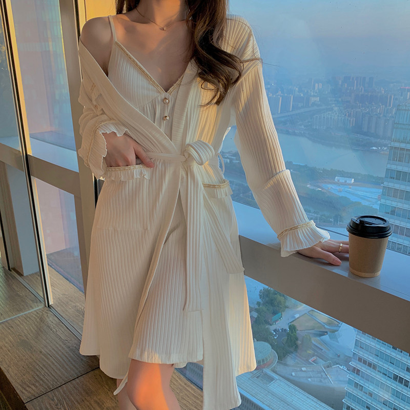 2022 New small scented wind sleepwear woman spring summer pure cotton Sexy summer harness chest cushion sleeping dress female cotton two pieces