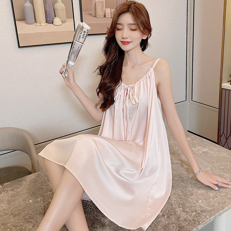 2022 New Sleeping Dress Women's Summer Ice Silk Sexy Net Red Blasting harnesses Genuine Silk Summer Pure pyjamas
