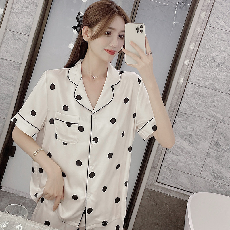 2022 New Sleepwear Women's Summer Ice Silk Sexy Lace Thin and Podot True Silk Home Suits Spring Autumn