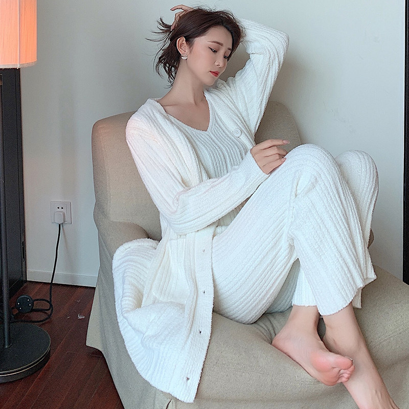 Soft Mianian pyjamas women's autumn and winter trendy foreign pie can be worn out of sweet and sweater line Home Winter Warm Three Suits