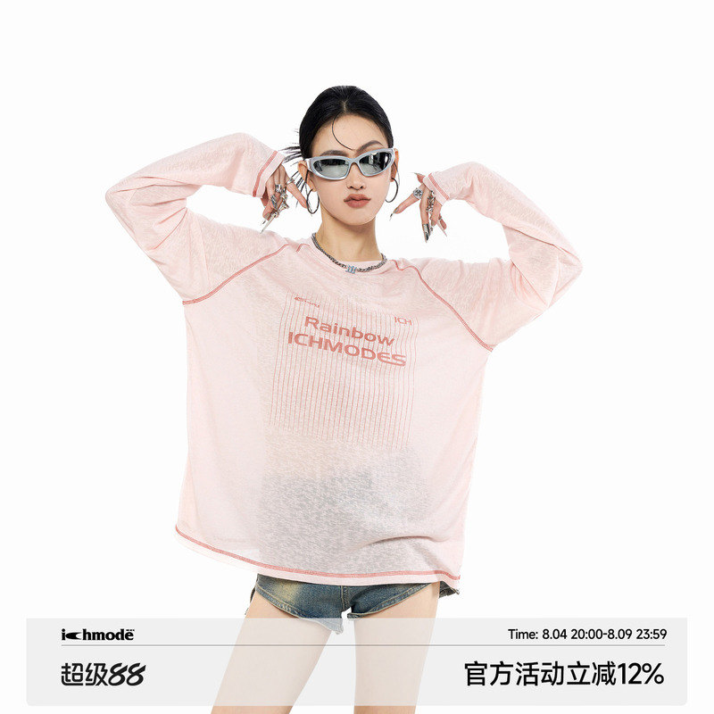 Ichmode Lyocell Hasselblad Line Physical Sunscreen Sports Cover-Up Women's Summer Cool Long-Sleeved T-Shirt Pink Top Ichmode Lyocell Hasselblad Line Physical Sunscreen Sports Cover-Up Women's Summer Cool Long-Sleeved T-Shirt Pink Top