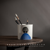 Jingdezhen Ceramic pen holder brush Large capacity containing simple and modern style Wenfang Book room office pen holder pendulum piece
