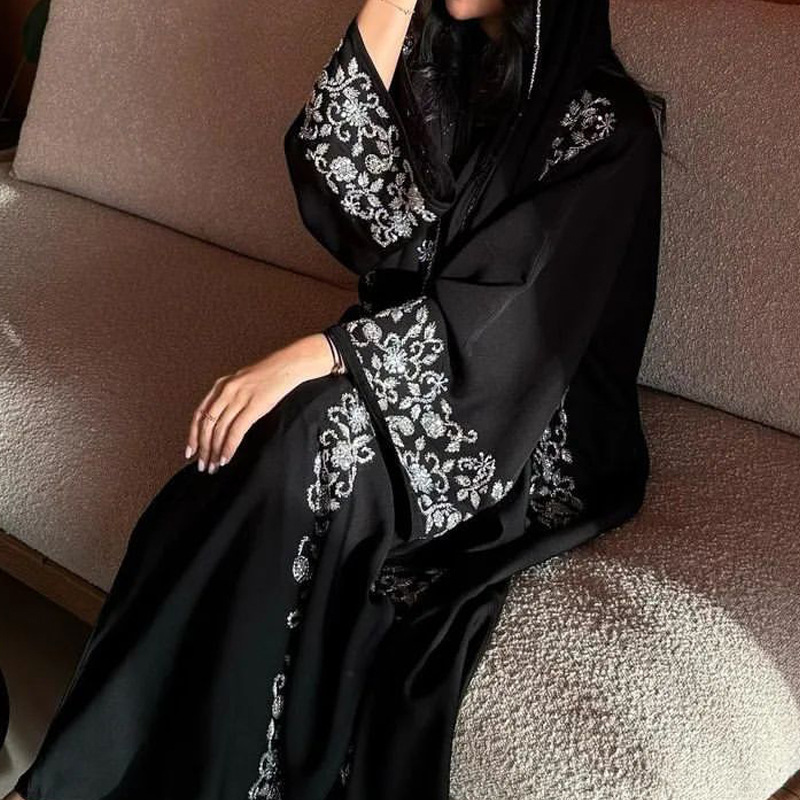 Ankle-Length Rhinestone Robe Open Kimono Caftan for Women