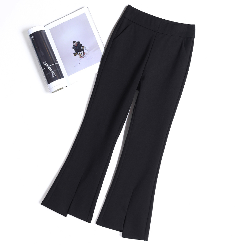 Women's Cropped Flared Pants, Spring/Summer 2026 New Style, Slimming High-Waisted, Petite, Slit, Suit-Style Flared Pants, Plus Size for Chubby Women
