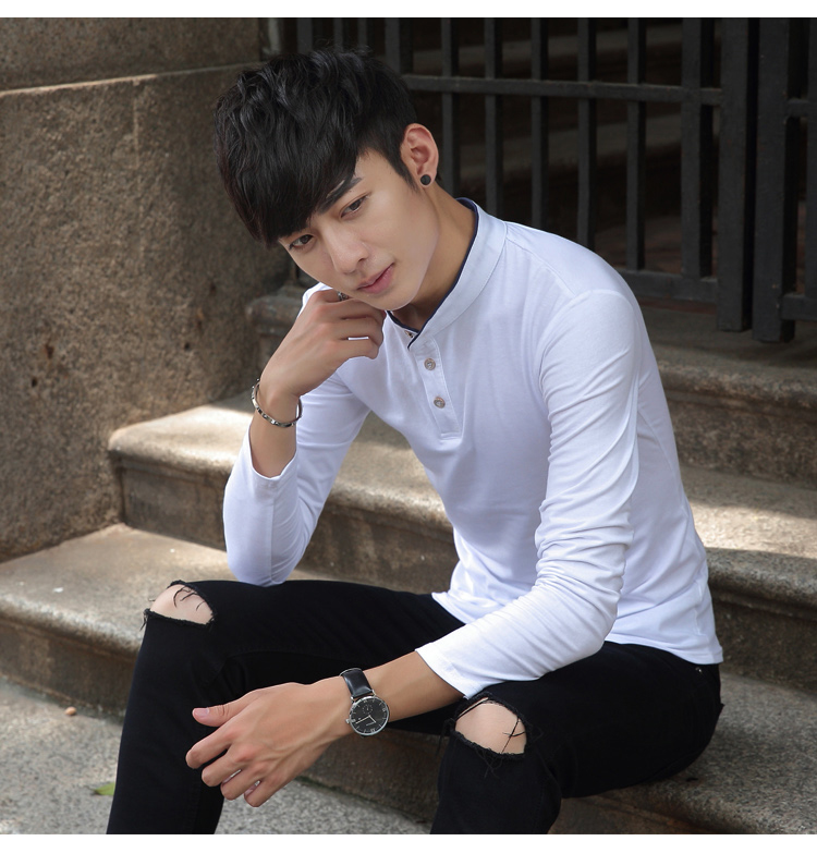 Áo thun cotton tay dài nửa cổ cao, áo thun bó sát bó sát áo sơ mi nam có thân áo mùa đông mặc quần áo mùa thu active shirt