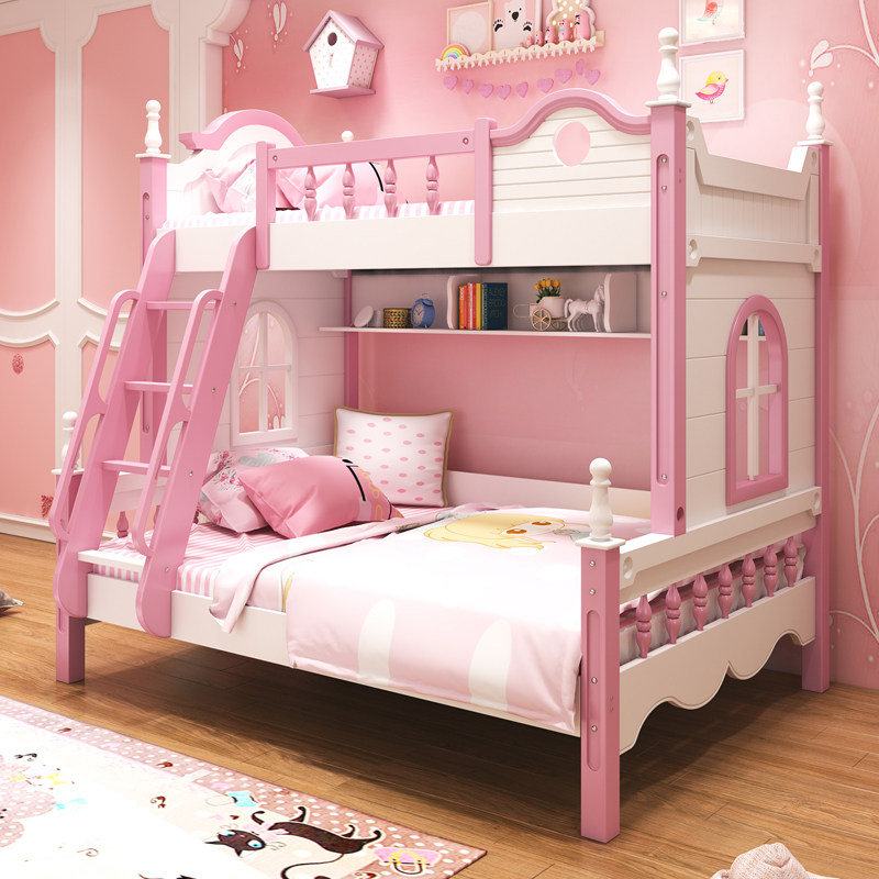 Mediterranean high and low bed bunk bed multifunctional combination bed solid wood mother bed children's bed girl princess