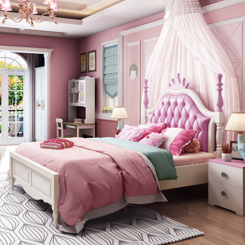 Child Bed Girl Princess Bed Bedroom Single Bed Single Bed Solid Wood Bed 1 1 5 m 1 2 Children's House Furniture Combination Suit