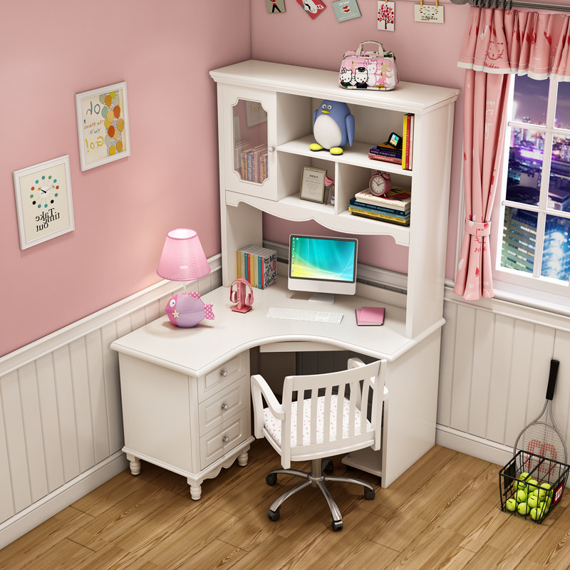 Korean-style desk European-style computer desk children's study desk bookcase right-angle corner desk bookshelf combination