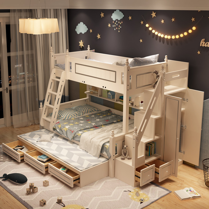 Bunk bed two-layer bunk bed multi-functional combination high and low bed bunk wooden bed children's girl princess castle bed