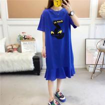 Summer net red short-sleeved cotton mid-length knee-length t-shirt dress Students show thin large size fishtail skirt dress