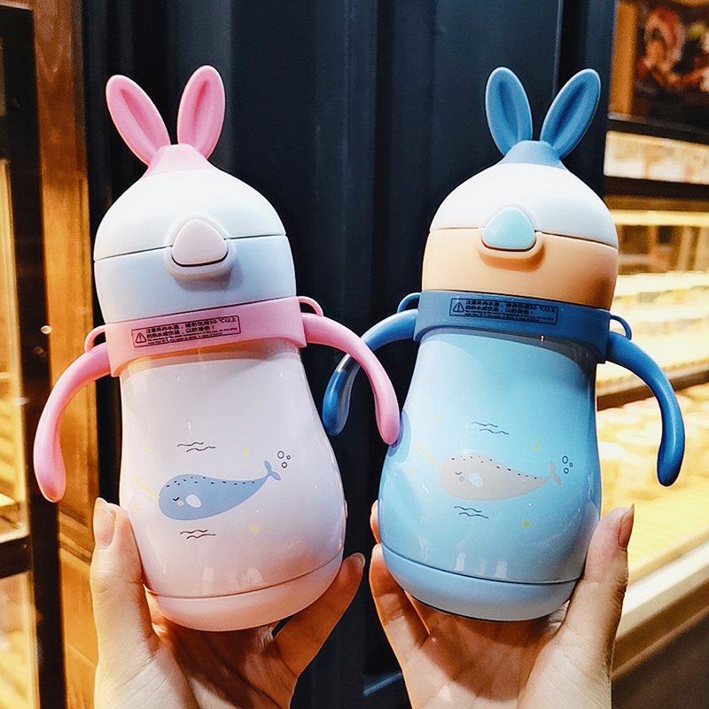 316 stainless steel Children's insulated cup with straw kindergarten 3-5-year-old baby drinking water cup with scale lettering