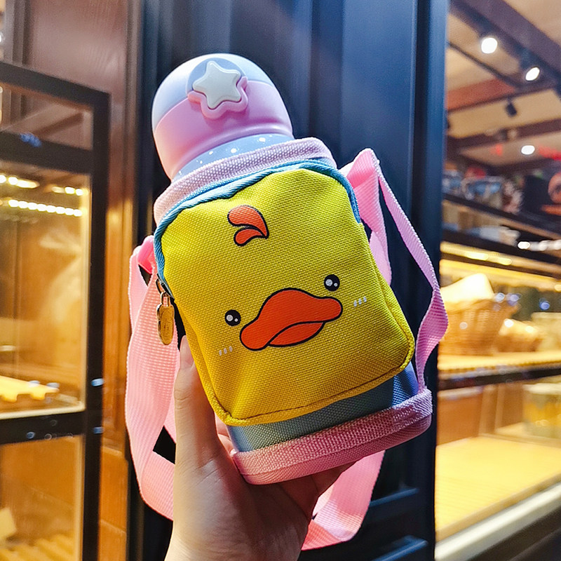 Children's cold insulated cup with straw large capacity Primary school pupil 316 stainless steel cup portable lettering kettle