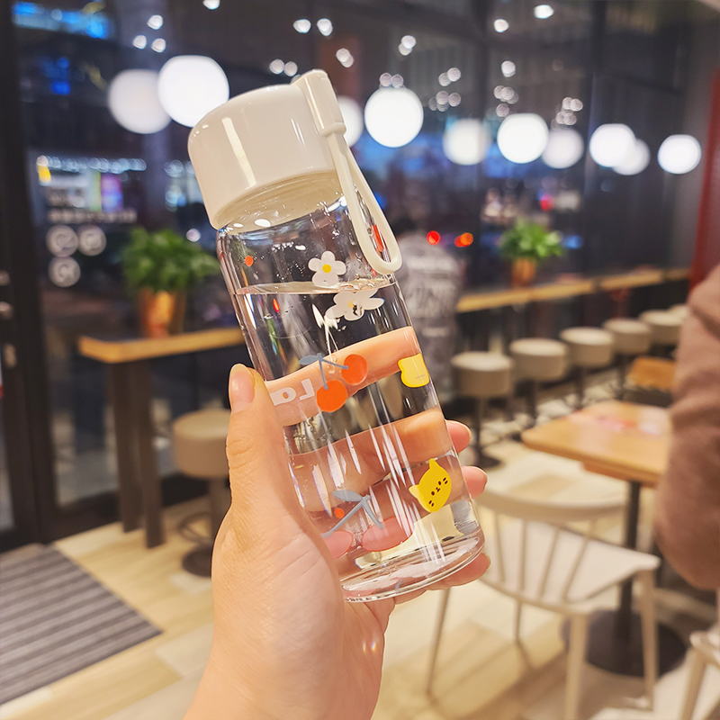 Fresh and cute teen girl's water cup Korean minimalist student couple accompanying cup anti-leakage portable small glass cup summer