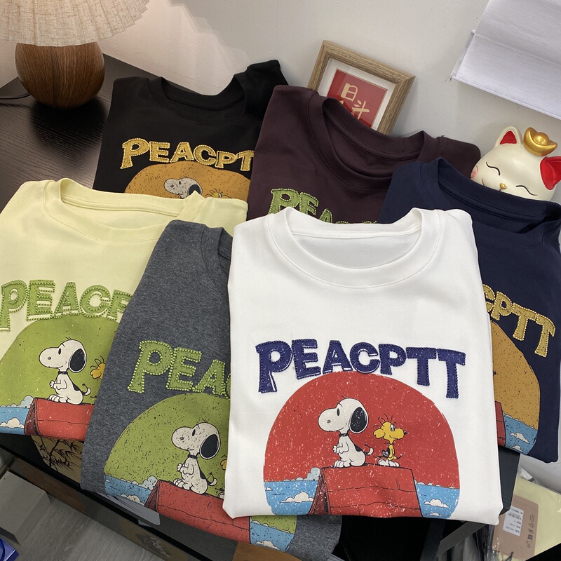 2026 Summer New Korean Fashion Regular Round Neck Fun Snoopy Age-Reducing Print Short-Sleeve T-Shirt for Women Regular Shoulder