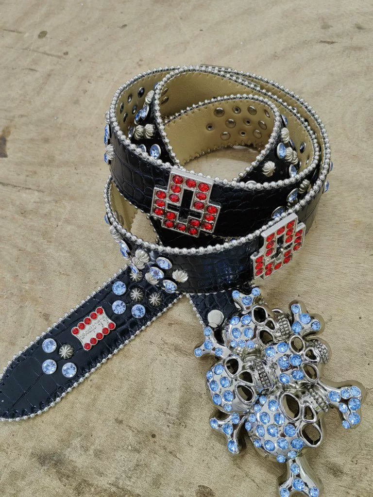 New ghost head punk, rhinestone belt.