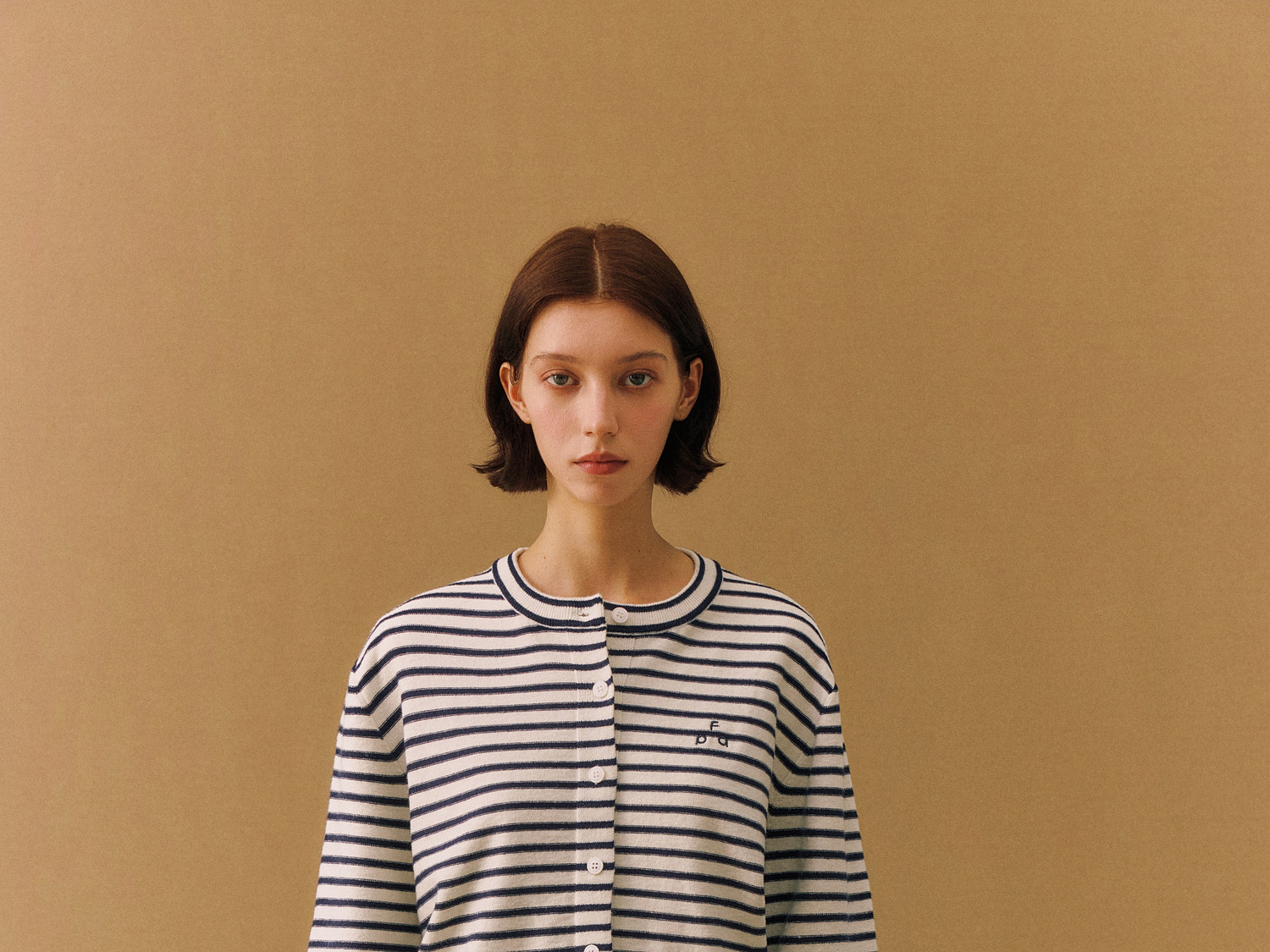 FPA Striped Crew Neck Button-Up Sweater