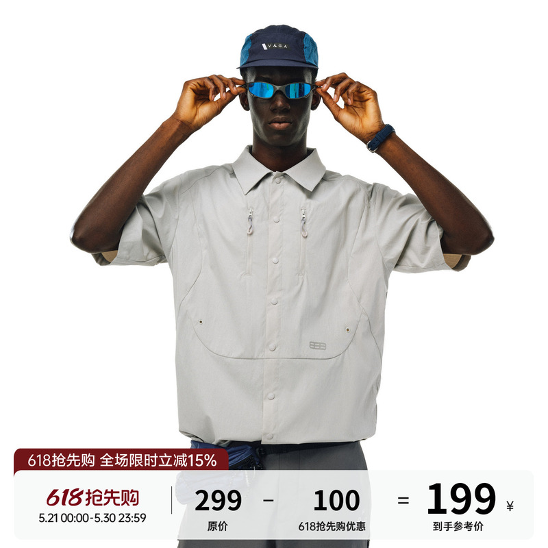 Fpa Sports Structure Double-Stitched Reflective Short-Sleeve Shirt, Chinese Trendy Brand Summer Loose-Fitting Couple's Turn-Down Collar Half-Sleeve Shirt for Men