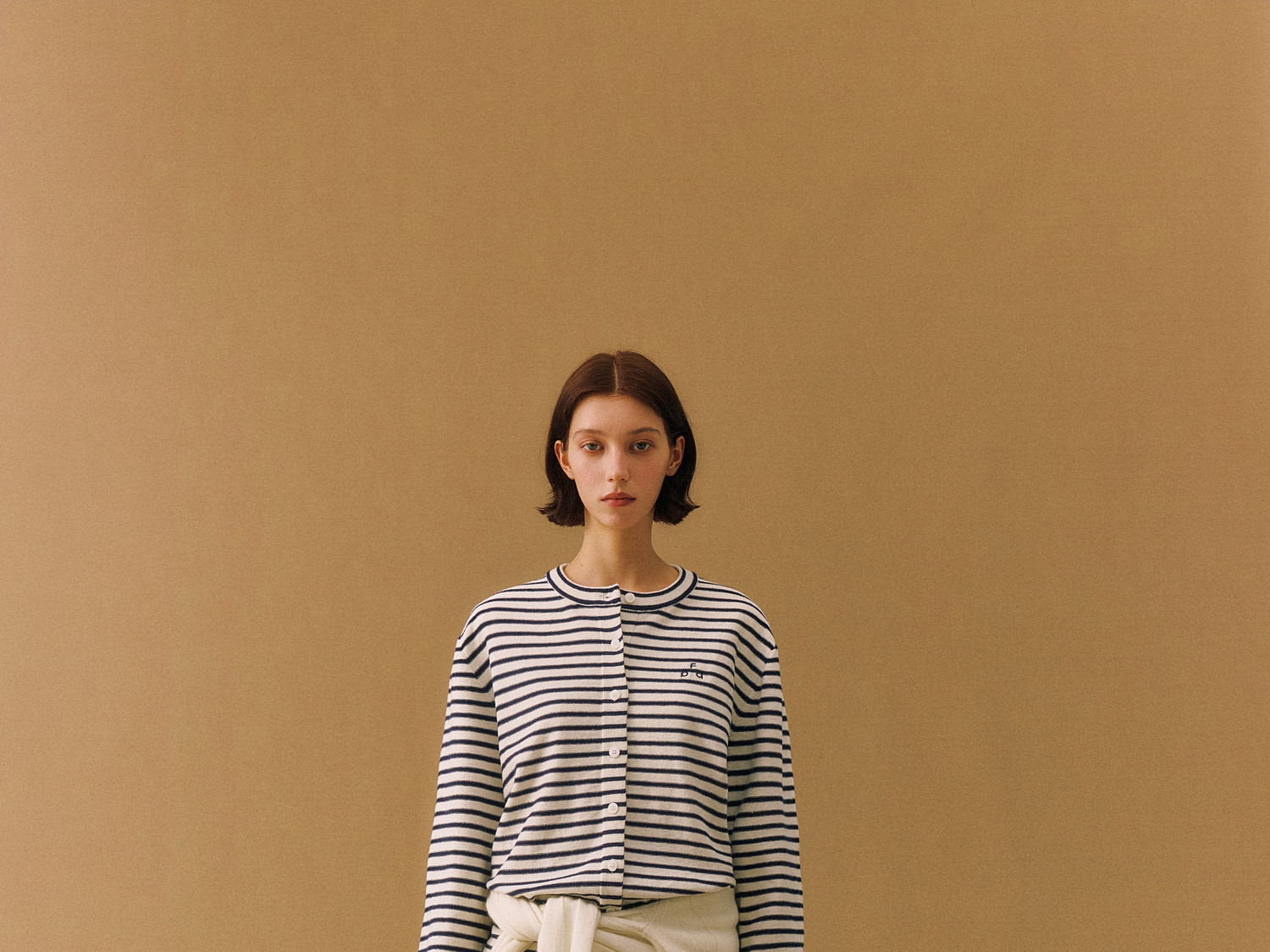 FPA Striped Crew Neck Button-Up Sweater