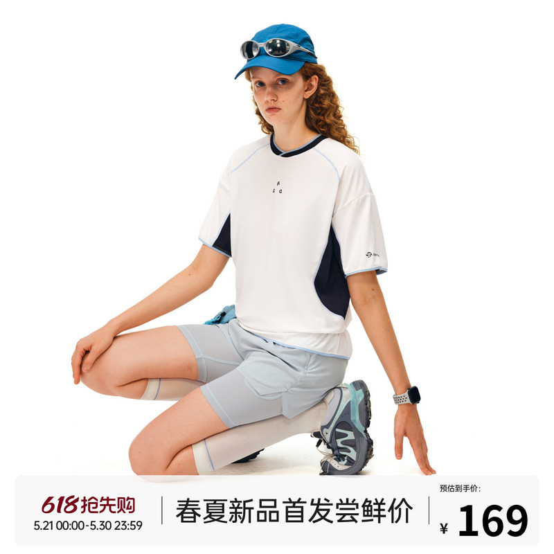 Fpa Textured Patchwork Color-Blocked Jersey T-Shirt, Outdoor Sports Couple Casual Design, Summer White Short-Sleeve Fpa Textured Patchwork Color-Blocked Jersey T-Shirt, Outdoor Sports Couple Casual Design, Summer White Short-Sleeve