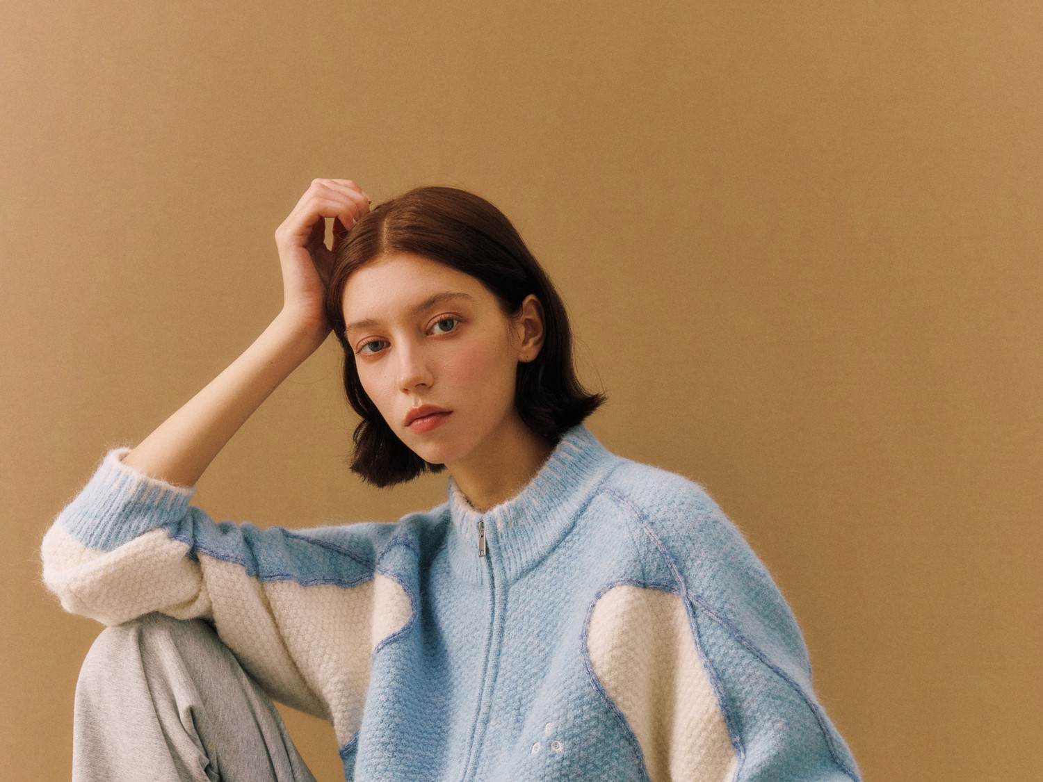 FPA Contrast Zip-Up Knit Cardigan