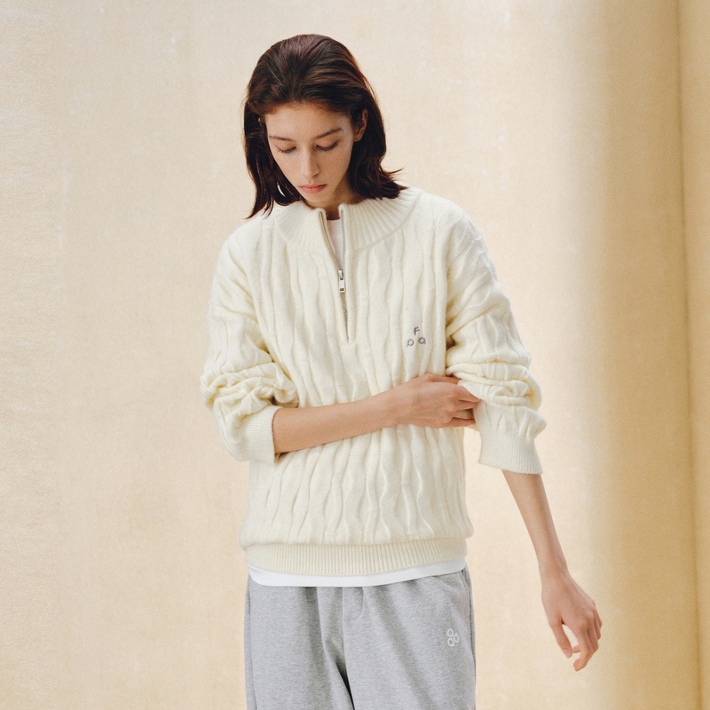 Fpa Half-Zip Half-High Collar Cable Knit Pullover Sweater Casual Retro High-End Autumn Knitwear Fpa Half-Zip Half-High Collar Cable Knit Pullover Sweater Casual Retro High-End Autumn Knitwear