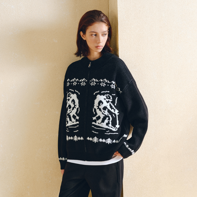 Fpa Fair Isle Ski Pattern Zipper Sweater Retro Casual Sports Couple High-End Autumn Knitted Jacket