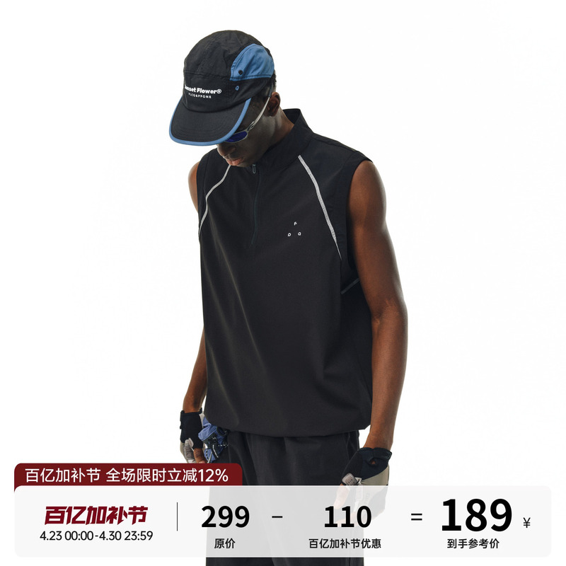 Fpa Sports Outdoor Zipper Vest, National Trendy Brand, American Style, Summer Fitness, Black Sleeveless T-Shirt for Men