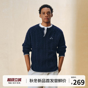 Fpa henry collar casual pullover sweater spring and autumn retro v-neck design high-end woolen couple knitwear Fpa henry collar casual pullover sweater spring and autumn retro v-neck design high-end woolen couple knitwear