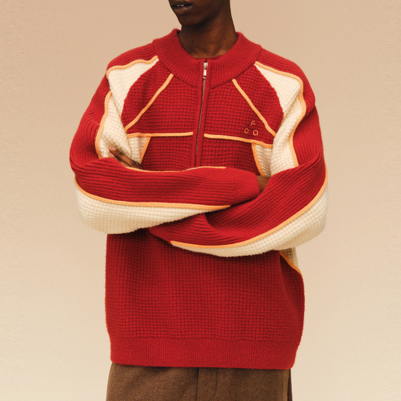 [New Year Limited] Fpa Half-Zip Sports Outdoor Color-Block Sweater Spring Festival New Year Red Knitwear