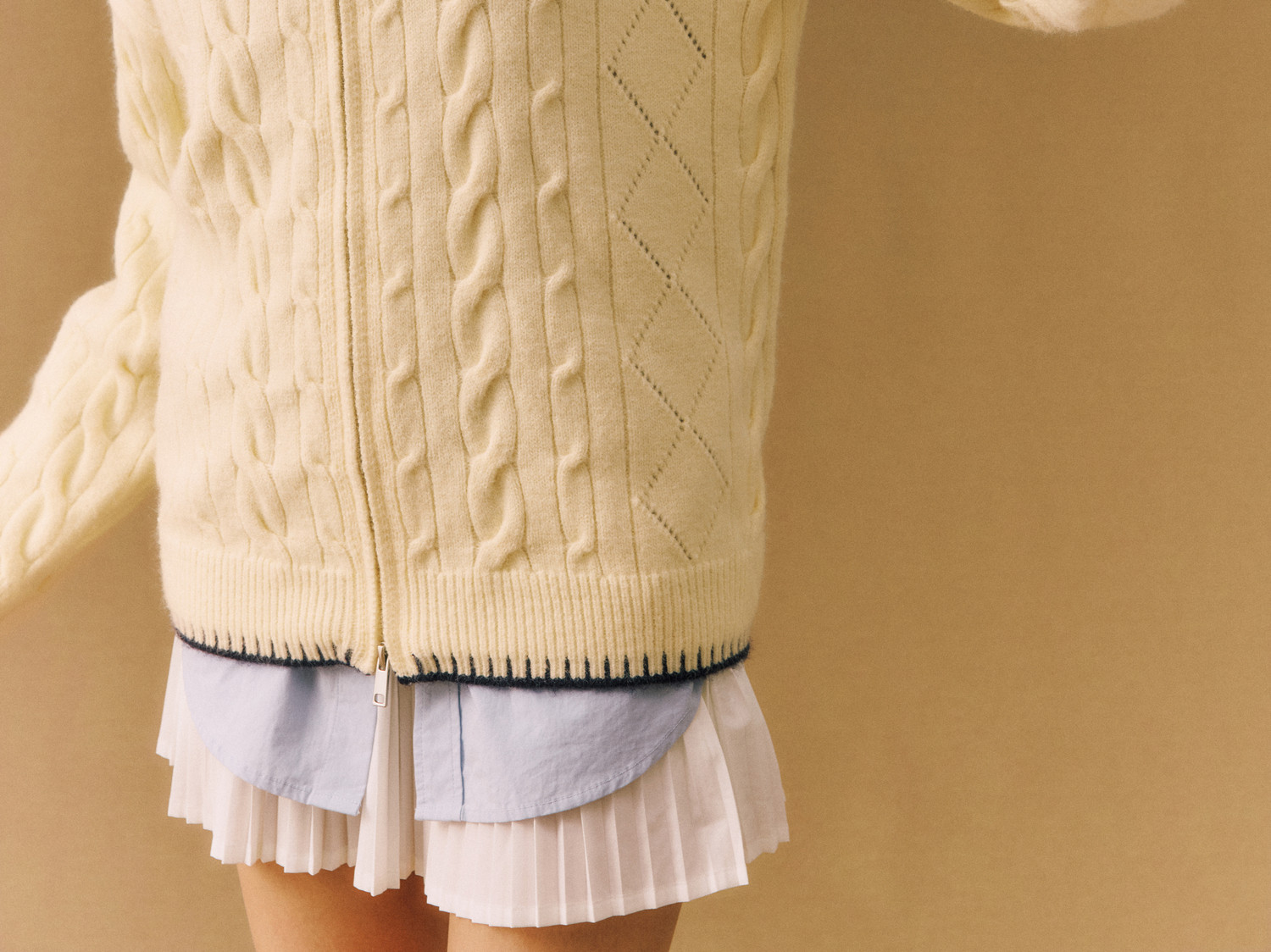 FPA Cable-Knit Color-Block Zip-Up Cardigan