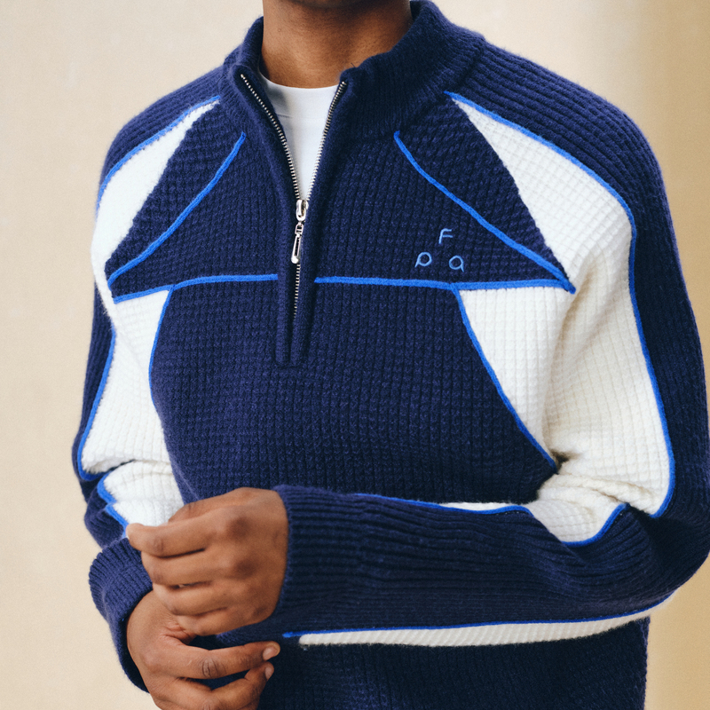 Fpa Half-Zip Sports Outdoor Color-Blocked Sweater Spring and Autumn Pullover Retro Couple Outfit High-End Knitwear