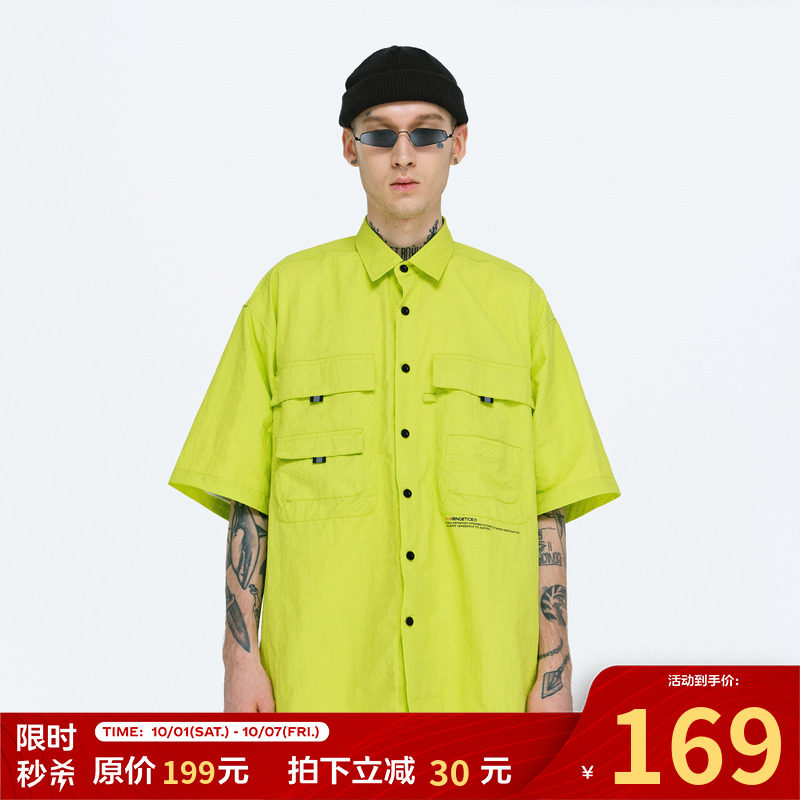 FPA green functional summer loose printed short-sleeved shirt tooling hip-hop male country tide brand half-sleeved shirt casual