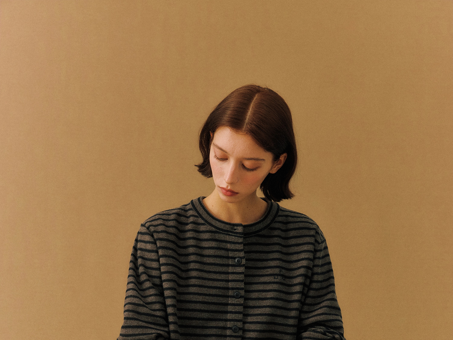FPA Striped Crew Neck Button-Up Sweater