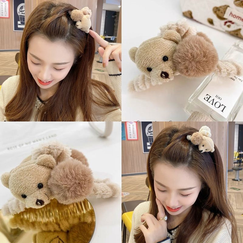 9 9cm2 autumn and winter bear hair ball small catch clip hairpin small half-tie bangs clip hairpin headgear adult PP cotton