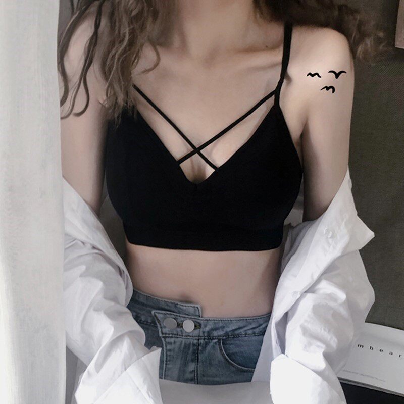 Japanese black sling no steel ring tube top solid color 2022 new beautiful back underwear girl outer vest