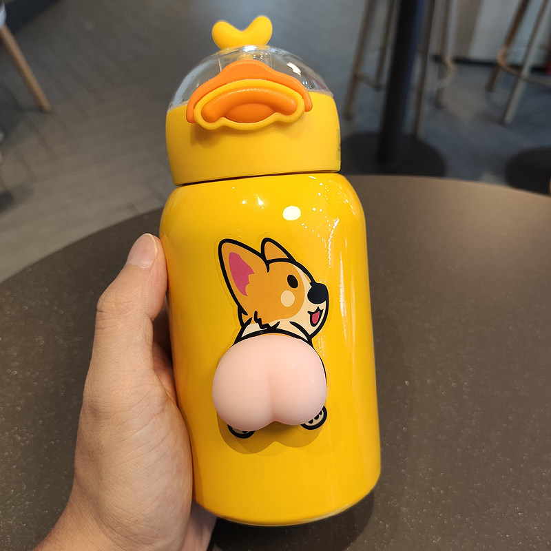 Japanese cartoon leak-proof cup hour high-value stainless steel thermos cup straw children water cup kindergarten