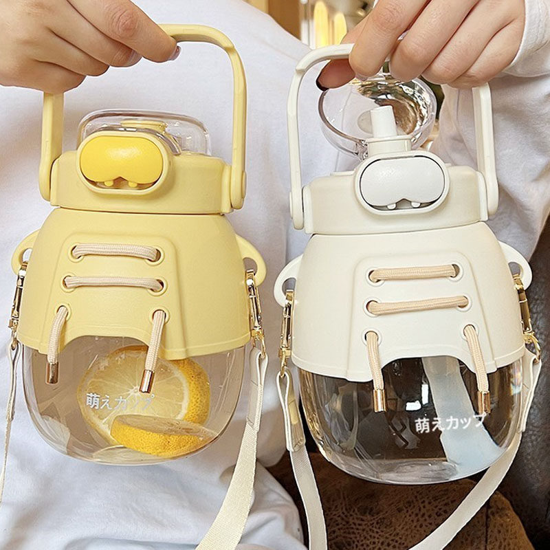 Japanese water cup female student super large capacity straw cute big belly kettle new food grade water bottle cup