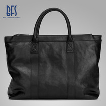BFS Hand bag mens leather travel mens business briefcase large capacity casual cowhide shoulder bag hand tide
