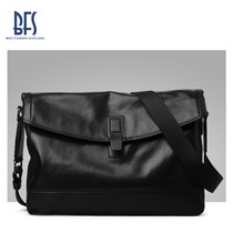 BFS soft calfman leather messenger bag shoulder bag mens leather minimalist business casual versatile mens shoulder bag tide