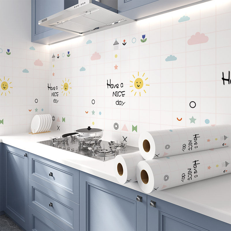 Kitchen oil-proof sticker wallpaper fireproof high temperature resistant cabinet waterproof wallpaper self-adhesive wall sticker hood cabinet stove table
