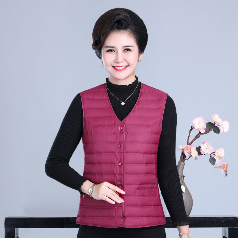 Brand new light thin white duck duvet feather vest female wear warm vest horse jacket shoulder middle and elderly large number