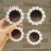 Hong Kong Childrens Parent-child Sunglasses Girl Little Daisy Flowers Beach Sun Protection Photo Sunglasses Baby Glasses