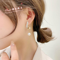 Hong Kong 925 silver Needle inlaid with pearl earrings Girl Hearts Geometric Earrings Sweet temperament design Sensation Ear Accessories