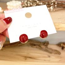 Hong Kong Retro Sweet and Red Bean Ear Button Earrings Minimalist Design Sense Temperament in the Breeze Ear Ornaments Woman