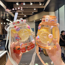 Hong Kong Large Capacity Water Cup Womens Summer With Tea Leak Plastic Cup Teenage Girl Can Skew Straw Cup Harness Kettle