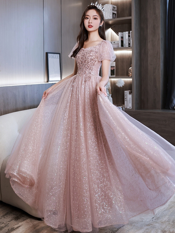 Plus Size Evening Dress for Fat Women 100kg Banquet Style Elegant and High-End Pink Light Luxury Niche High-End Hostess Bridesmaid Dress